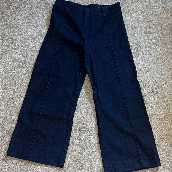 ZARA Wide-Leg Dark Blue Denim Pants - Picture 1 of 5